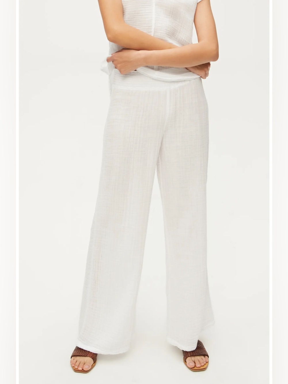 Michael Stars Smocked Wide Leg Pants Double Gauze White Medium BNWT